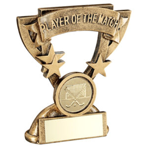 BRZ/GOLD HOCKEY MINI CUP WITH PLATE (1in CENTRE) - 3.75in