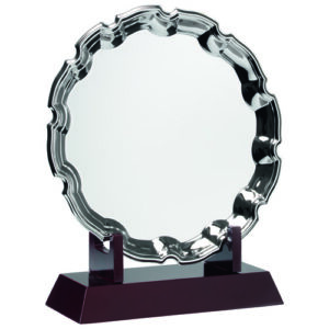 SILVER PLATED 'CHIPPENDALE' SALVER (10") ON WOODEN STAND - 11.25in
